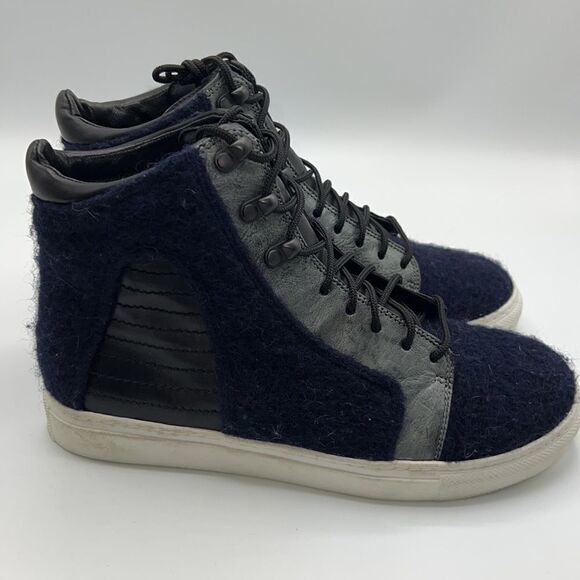 ELIE TAHARI Vortex Navy Blue Wool Lace Up High Top Sneakers-38.5/7.5 - Picture 3 of 9